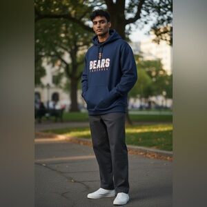 Chicago Bears Hoodie NFL Team Apparel Men's L Blue Orange Pullover Sweatshirt